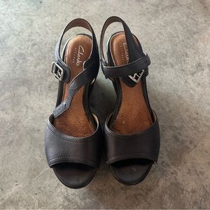 Clarks Black Leather Platform Heels